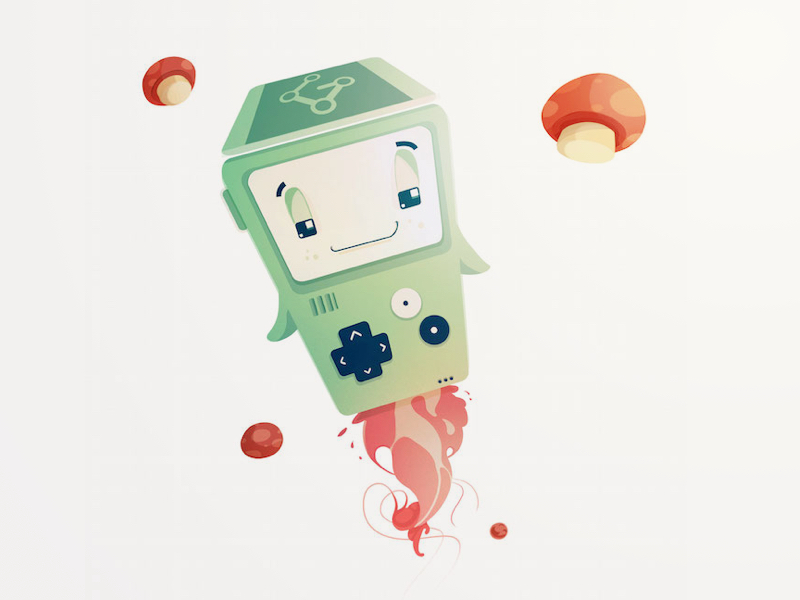 A Flying Gameboy buttons character fire flames flying game gameboy gaming launch mushrooms rocket screen