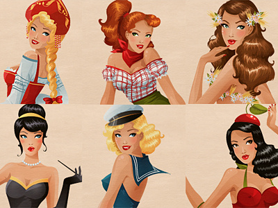 Pin up illustrations beauty female girl glamour pin up sexy vector woman