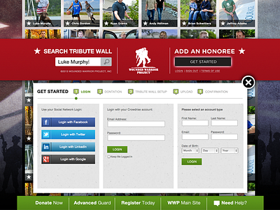 Wounded Warrior Concept concept design login new user register registration sign up ui web web design
