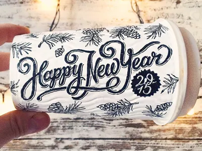 Happy New Year custom type elegant handmade illustration lettering script type