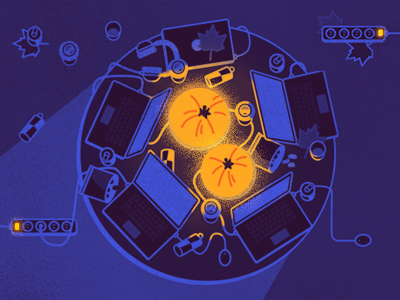 Hacktoberfest hackathon illustration light night pumpkin