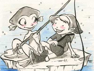 Link & Ruto illustration ink legend of zelda paint vmat watercolour