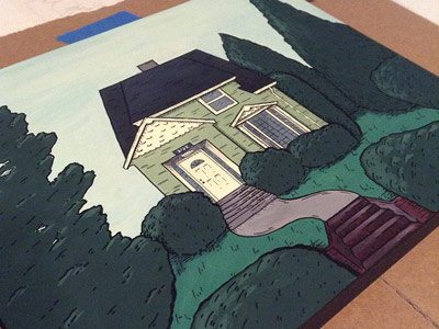 Custom House Portrait acrylics building home house illustration painting portrait wood panel