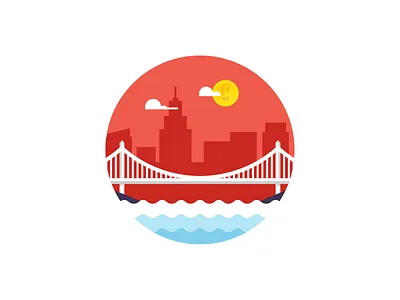 New Yorker blue bridge circle illustration new york nyc red yellow