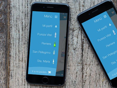 Water mobile menu app app blue drinks ios iphone menu ui ux