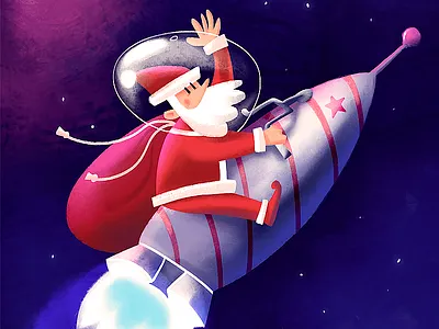 Happy Holidays! card foxhide gift happy new year hny illustration rocket santa space star