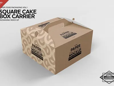 Square Cake Carrier Packaging Mockup burger box cake box carrier packaging mockup donut box food boxes gift box kraft kraft paper meal box noodle box packaging packaging mockup paper pillow box salad box snack box take away take out