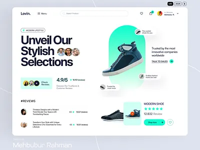 Lovin- Modern Shoe website hero design e commerce ecommerce gari hero section minimal modern nike online store product service shoe shoe hero page shoe website shoes website shopping shose store web website design