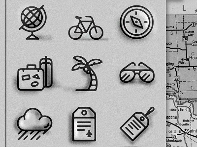 VayCayCons bike compass glove icon icons luggage luggage tag palm tree rain sun glasses travel