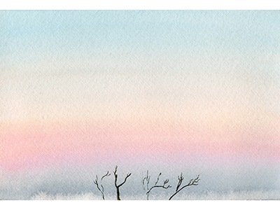 Dusk branches dawn dusk illustration landscape nature sky watercolor