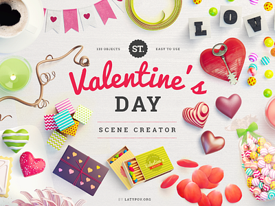 St. Valentine's Day Scene Creator box candles heart mock up valentine valentines