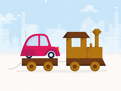 New Year card car drivy happy new year illustration toy train wood