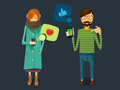 Mobile app site characters app application character hipster mascot mobile odessa ukraine users