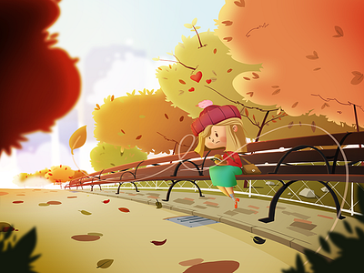 Waiting for love... 2d art autumn cartoon girl illustration love