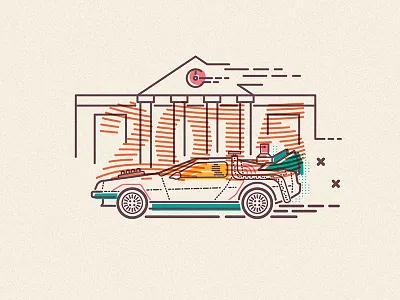 2015 The Future 2015 back to the future car colour drive film icons illustration line new year overprint