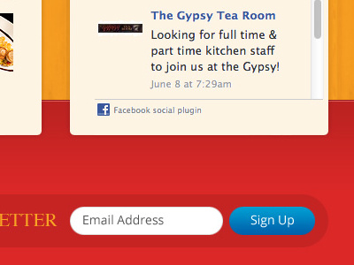 Gypsy Tea Room Website Newsletter Sign Up button design development enews enewsletter facebook footer signup subscribe website