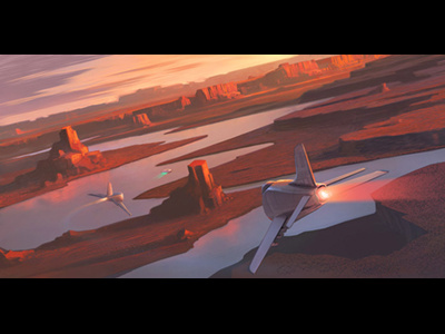 Lake Powell color key concept art desert jets sunset
