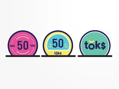 Toks Coins blue bold branding circle currency identity logo money pink token