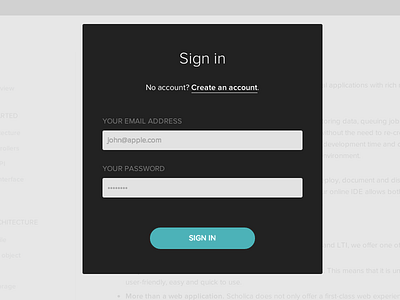 Sign In modal black dark login modal