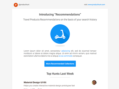 Producthunt Mailer ReDesign clean flat ui freebie mailer newsletter product hunt producthunt recommendation sketch ui