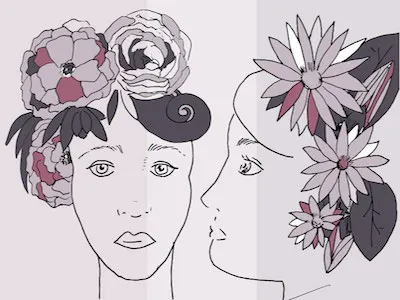The Flower Ladies digitally colored hand drawn illustration illustrator pen and ink