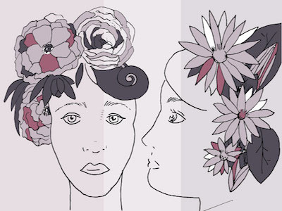 The Flower Ladies digitally colored hand drawn illustration illustrator pen and ink