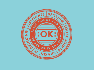 OK Here badge patch rules type typography