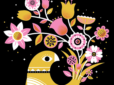 Couple new prints bird black bouquet color flowers illustration leaf pattern print
