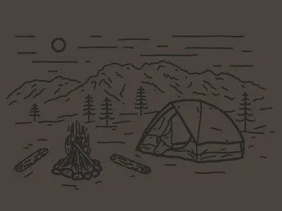 Camping camp camping illustration monoline outdoors tent tress