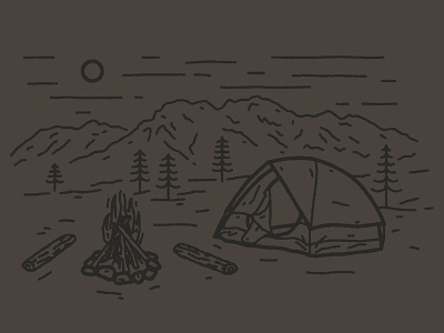 Camping camp camping illustration monoline outdoors tent tress