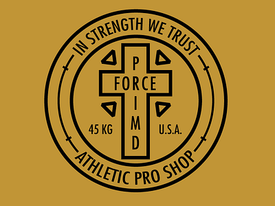 In Strength We Trust badge gold graphic design t shirt vector