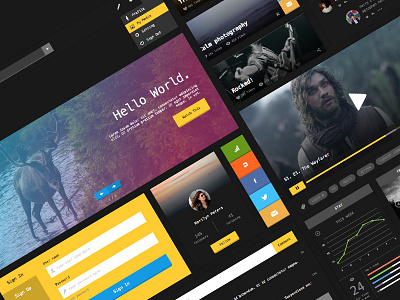 Dark Social Media UI component dark kit media navigation search sketch social stat ui