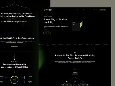 TOTIZEN LANDING PAGE automated dark theme data visualization defi design digital assets illustration landing page motion design rebalancing ui ui design user experience user interface ux ux design uxui web web ui web ux