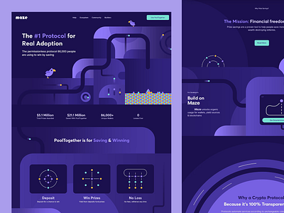 Maze - ux design for gamified finance crypto crytpo web design dark colored ui design dark mode ui defi ui digital banking ux financial gamification futuristic web design gamified finance gamified finance web design maze responsive ux design ui ui ux ui visuals ux ux ui design ux visuals web design web3 experience