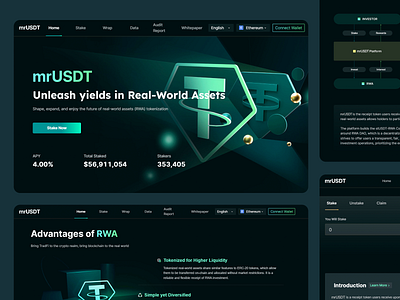 Futuristic landing page for mrUSDT crypto crypto landing page crypto platform crypto platform interface crypto web design digital economy digital wallet interface ethereum wallet design ethereum wallet platform landing page landing page for crypto app mrustd token tokenized investments ui ui web design ux ux web design ux website design web design