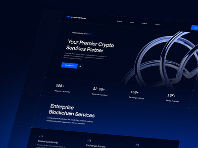 Web3 Agency Website Design 3d blue theme branding crypto website dark blue dark theme dark ui design hero header landing page saas saas landing page theme ui uidesign ux design web ui web3 web3 design website design