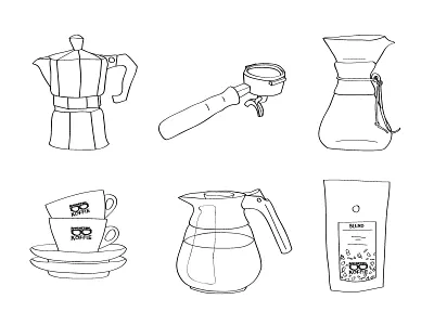 Coffee roaster brand illustrations barista blend cappuccino chemex coffee espresso koffie man met bril percolator portafilter roaster rotterdam