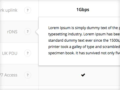 Comparison Table comparison data packages spec table