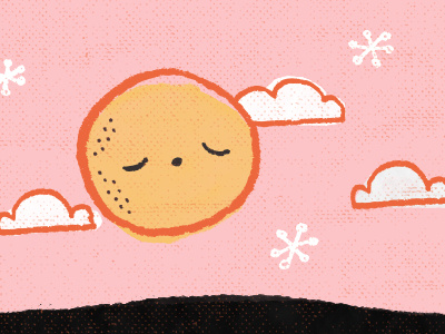 Sad Moon clouds ennui hand drawn illustration pink sadness texture