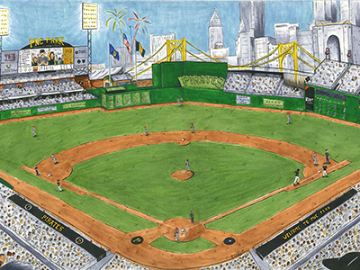 PNC Interior baseball copic handdrawn illustration ink pittsburgh sports stadium