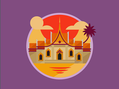 Bangkok, Thailand. asia bangkok budism cities city flatdesign icon palm sunset temple thailand vector