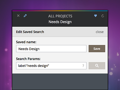 Saved Searches in Workspaces app edit form panel saved search web workspace