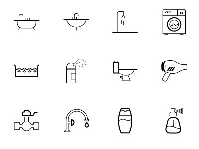 Download 21 Free Home Appliances Vector Icons basin bathtub blow drier hand towel mirror shower siphon trap spray toilet paper wash machine water closet water gauge