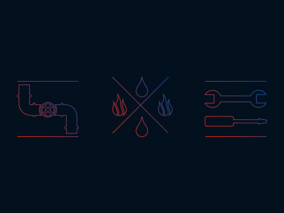 Line icons construction fire gradient icon line water