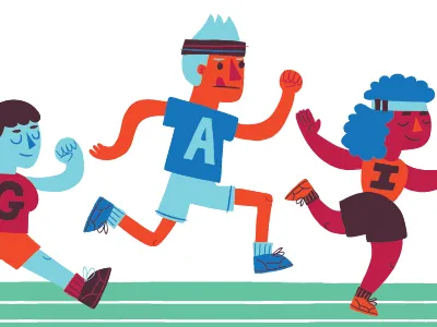 race to the finish cartoon illustration jogging people running
