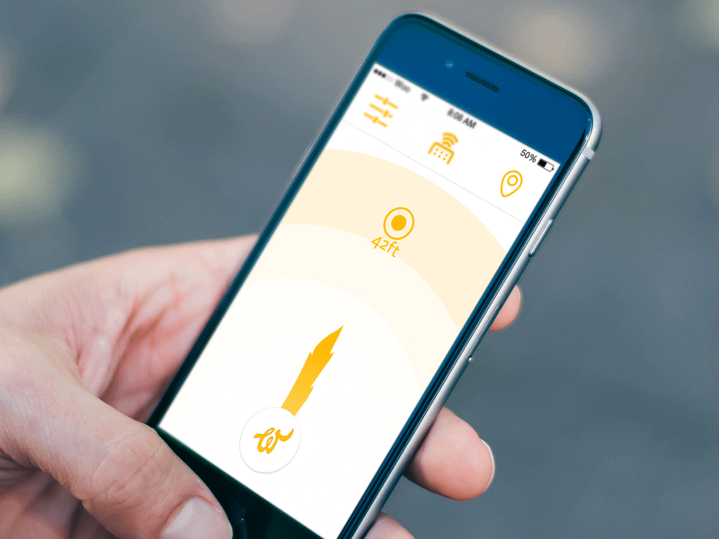 Woolet ibeacon radar app animation animation app bluetooth ibeacon ios iphone 6 product design radar sensor wallet woolet yellow