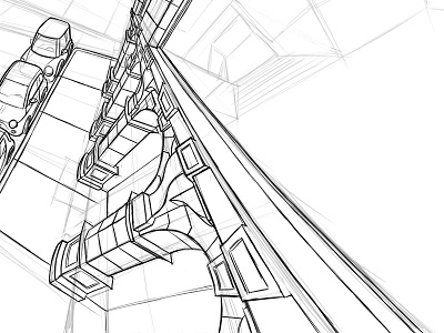 Cityscape WIP 03 architecture building cars city drawing illustration pencil perspective photoshop