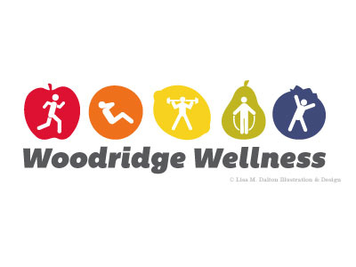 Woodridge Wellness Logo design exercise fitness fruit health healthy illustration lisa m. dalton logo logotype wellbeing