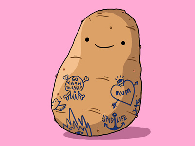 Tater Tats cartoon cute doodle drawing illustration joke potato pun tattoo