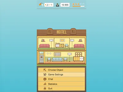 Game interface 2d game game design hotel icons interface mobile pixel art yellow